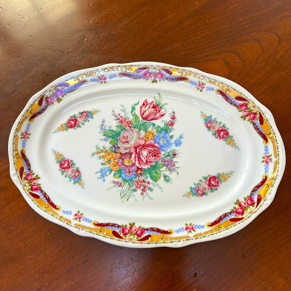 Limoges 14” Floral Platter. Vintage. Mt Venus et Bamere. Stunning. Gilded.